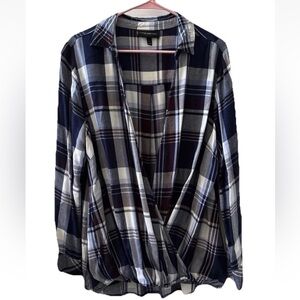 Lane Bryant Women's Sz 14 Navy Long Sleeve Button Down Plaid Blouseon Shirt Top